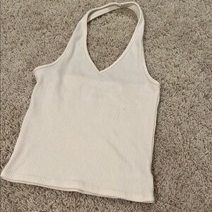 American Eagle Outfitters Cream Ribbed Halter Top